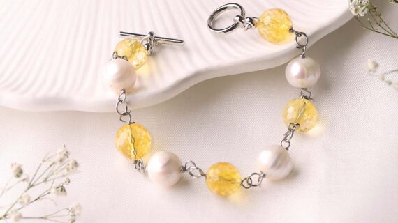 Citrine Pearl Chain Bracelet