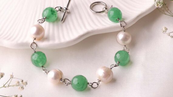 Green Aventurine Pearl Chain Bracelet