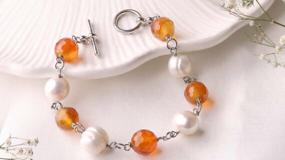 Red Carnelian Pearl Chain Bracelet