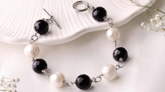 Balck Tourmaline Pearl Chain Bracelet