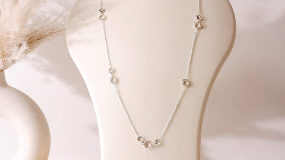 Clear Quartz Coin Faceted Round Beads Necklace Silver