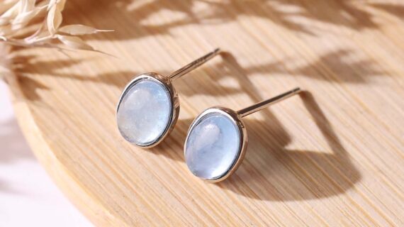 Aquamarine Oval Stud Earrings Silver