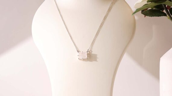 Rainbow Moonstone Big Rectangle Pendant Silver-B