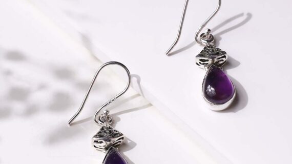 Amethyst Drop Shape Hanging Earring Silver
