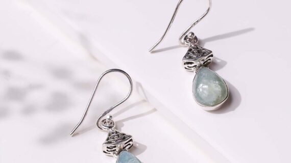 Aquamarine Silver Drop Hanging Earrings