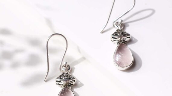 Rose Quartz Silver Drop Hanging Earrings