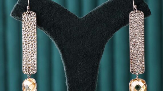 Citrine Square Hanging Silver Earring