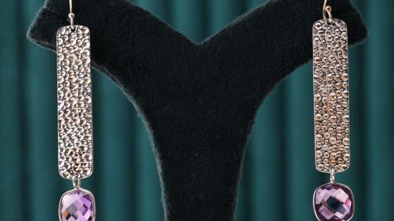 Amethyst Square Hanging Silver Earring