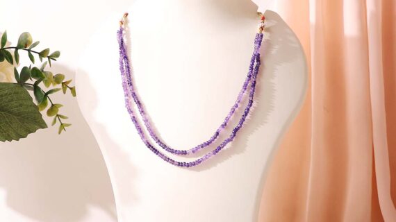 Amethyst Faceted Bati Shape Beads Necklace