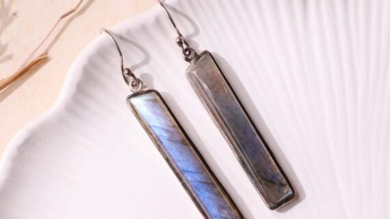 Labradorite Long Silver Earrings