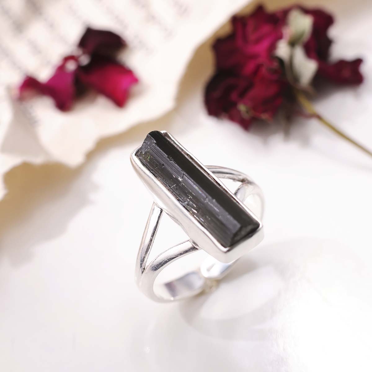 Black Tourmaline Raw Ring Silver-A (3)