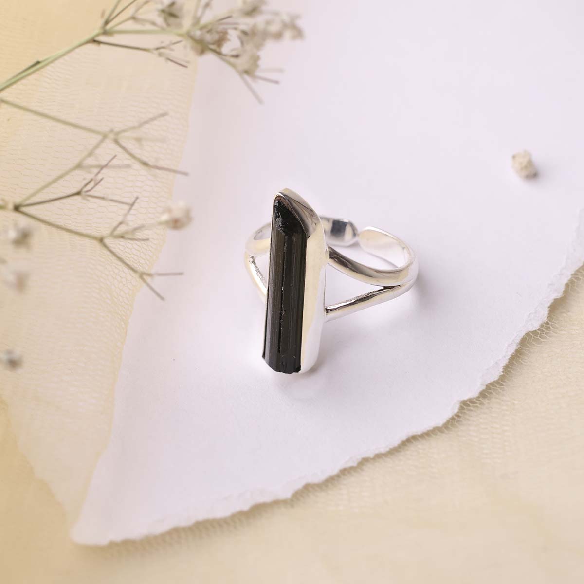 Black Tourmaline Raw Ring Silver-A (5)