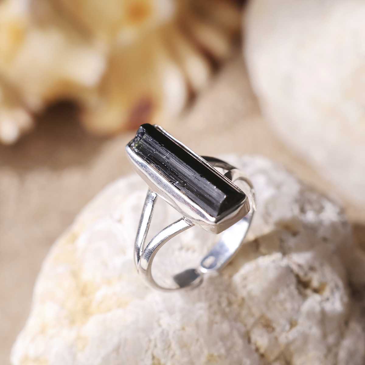 Black Tourmaline Raw Ring Silver-A (6)