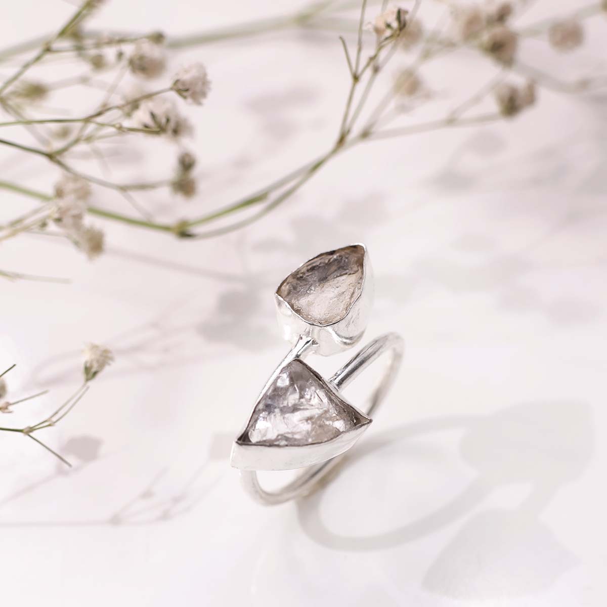 Clear Quartz Double Stone Raw Ring (1)