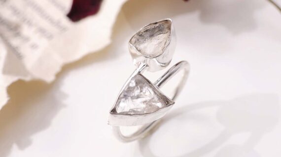 Clear Quartz Double Stone Raw Ring