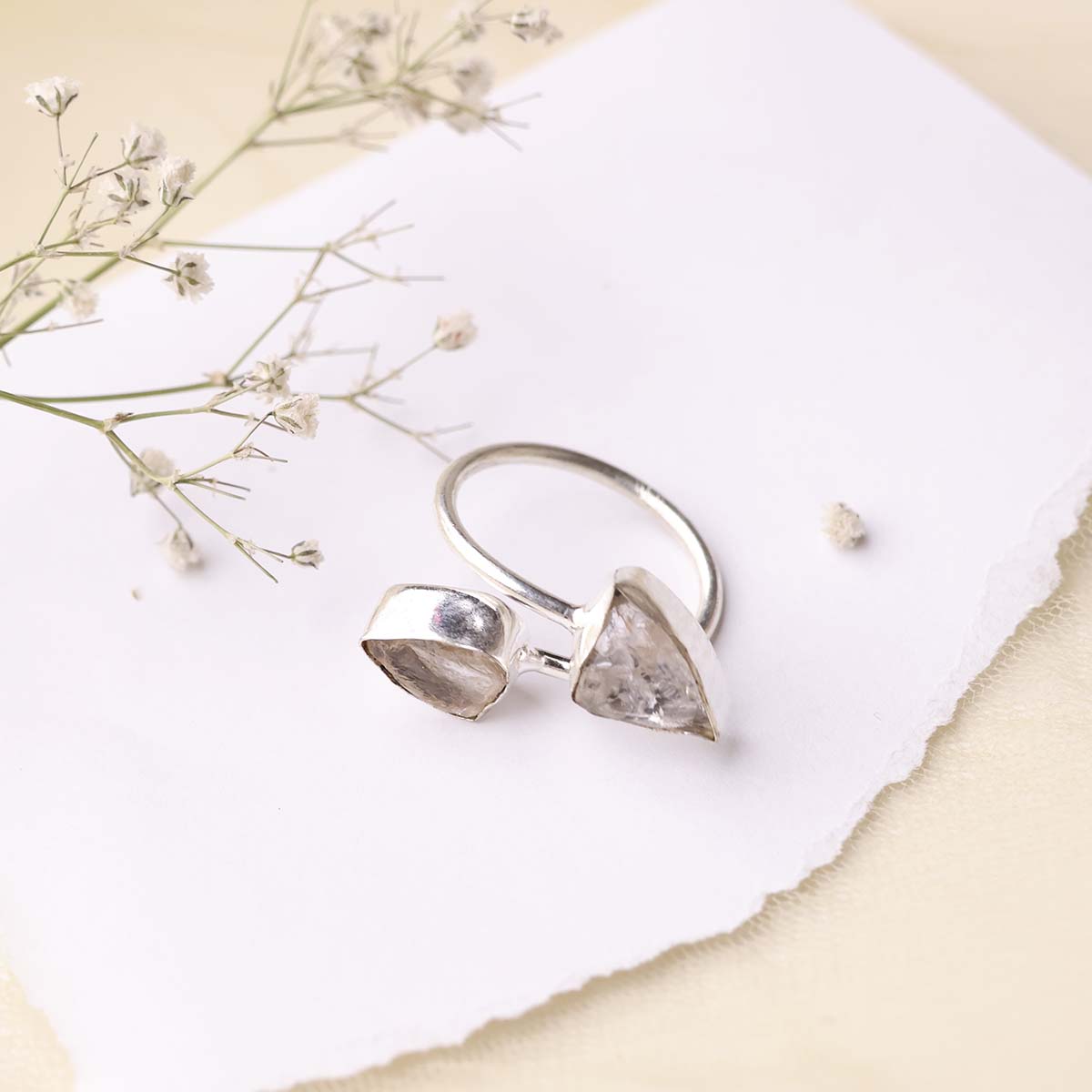 Clear Quartz Double Stone Raw Ring (4)
