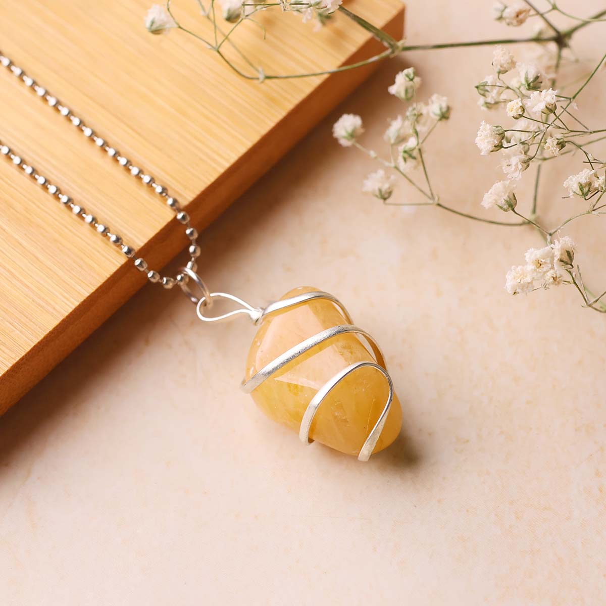 Golden Quartz Tumble Wire Pendant (1)