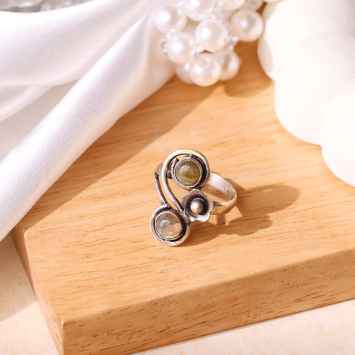 Labradorite Double Stone Small Ring (2)