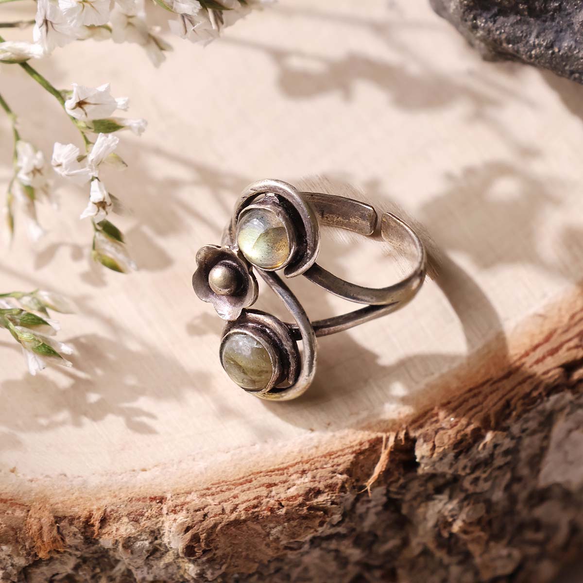 Labradorite Double Stone Small Ring (3)