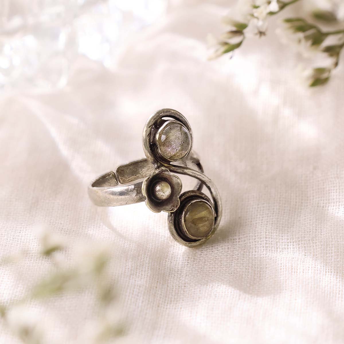 Labradorite Double Stone Small Ring (4)