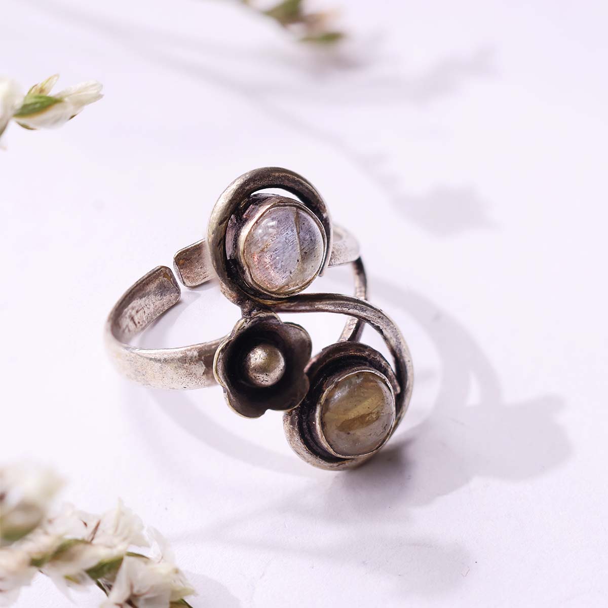 Labradorite Double Stone Small Ring (6)