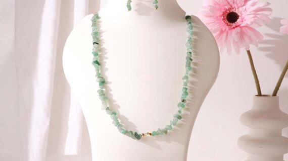 Green Aventurine Chips Necklace Earring Set