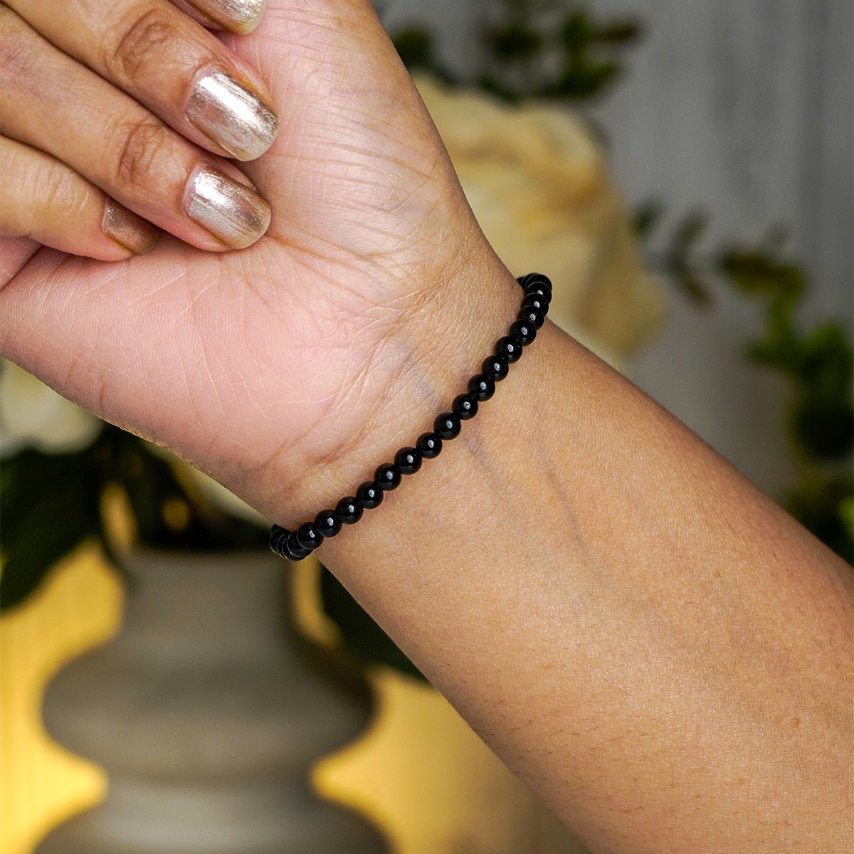 Black Tourmaline Bracelet - Shubhanjali Store (3) black tourmaline round beads bracelet