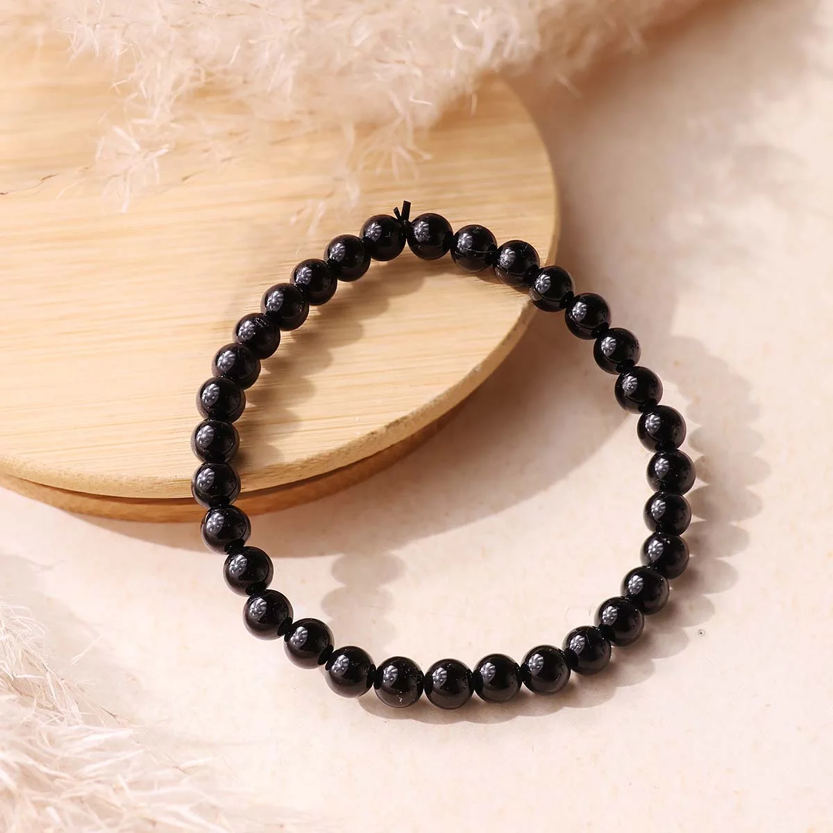 Black Tourmaline Round Beads Bracelet (1)