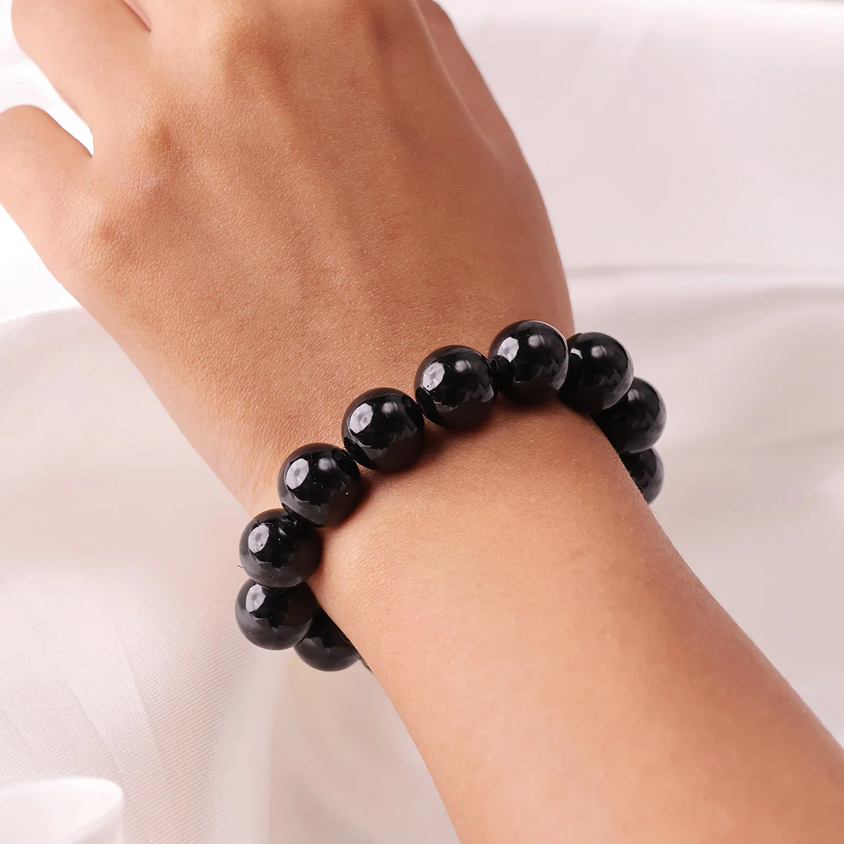 Black Tourmaline Round Beads Bracelet (10)