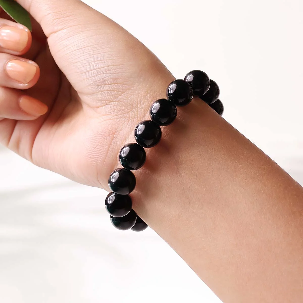 Black Tourmaline Round Beads Bracelet (10)