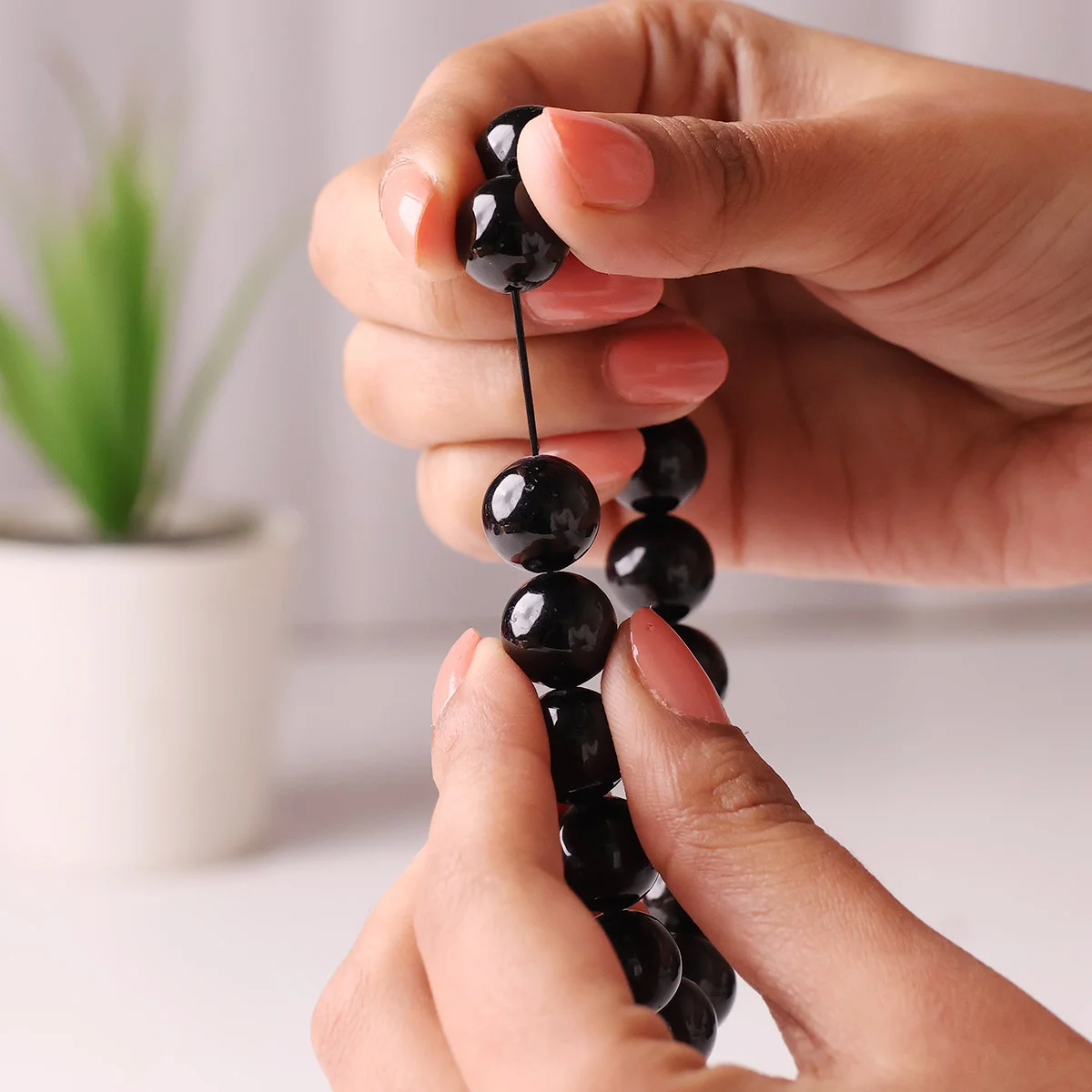 Black Tourmaline Round Beads Bracelet (11)