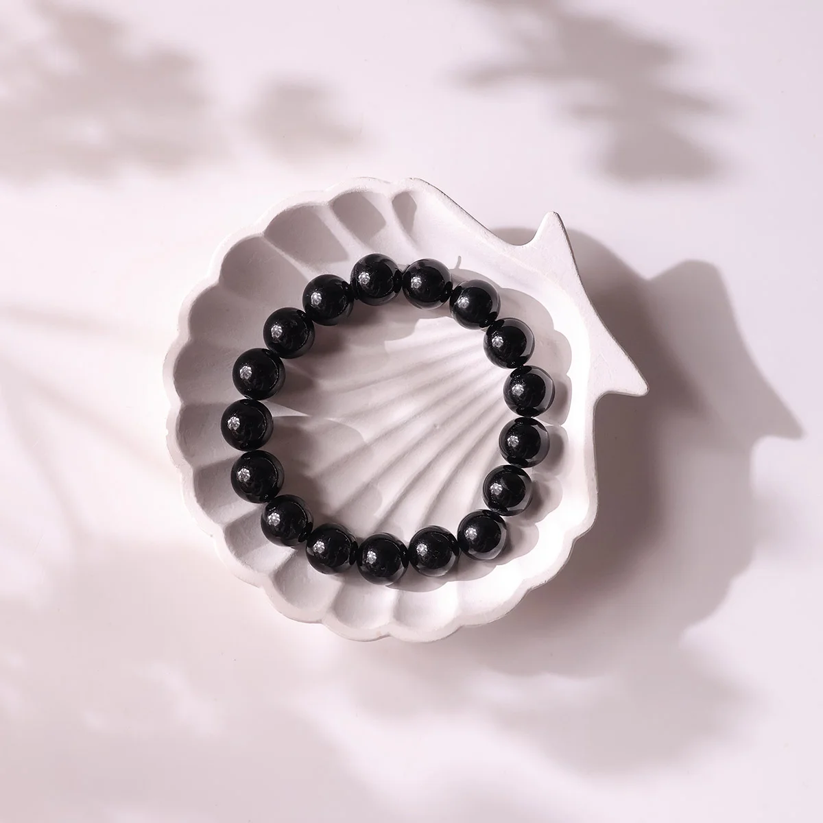 Black Tourmaline Round Beads Bracelet (12)