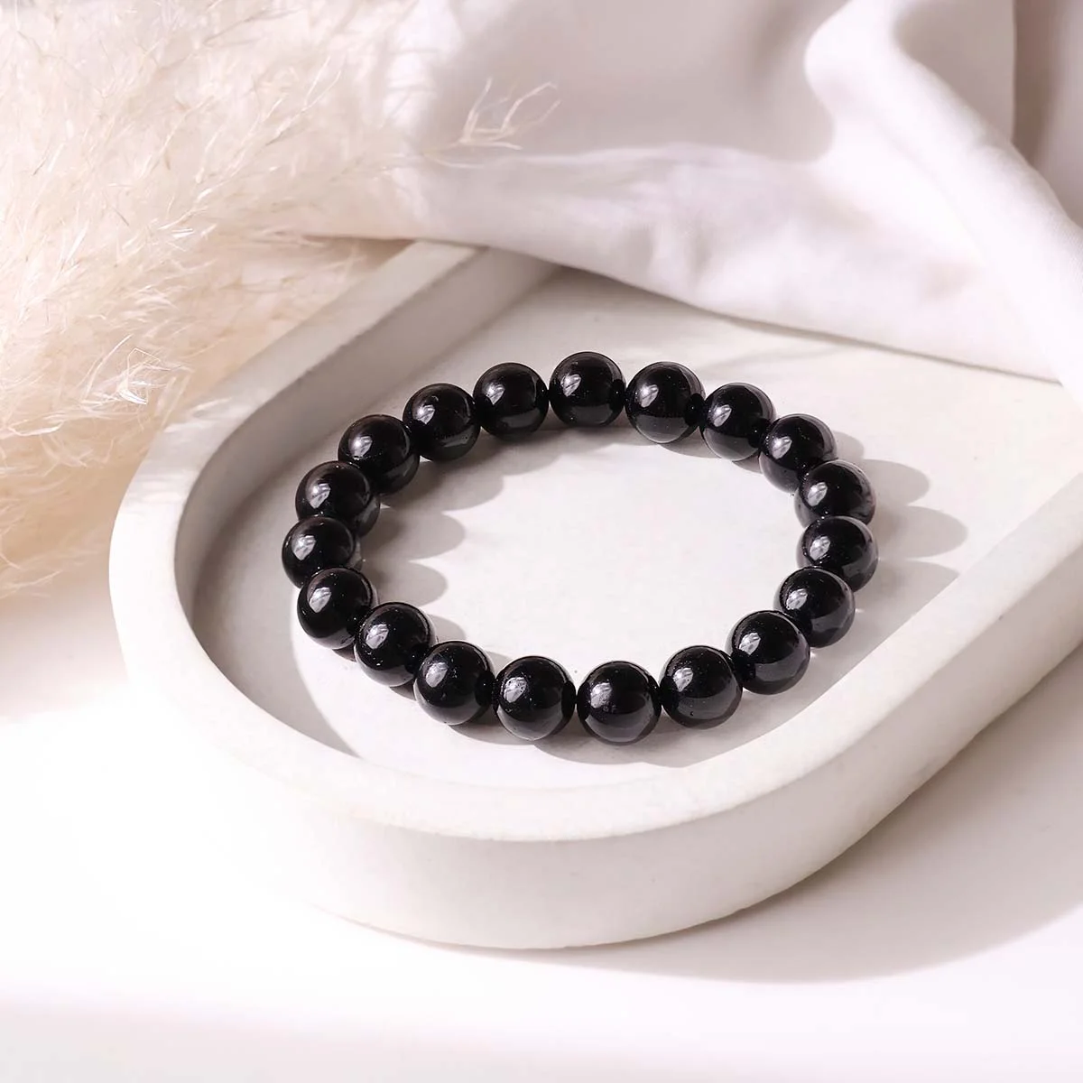 Black Tourmaline Round Beads Bracelet (3)