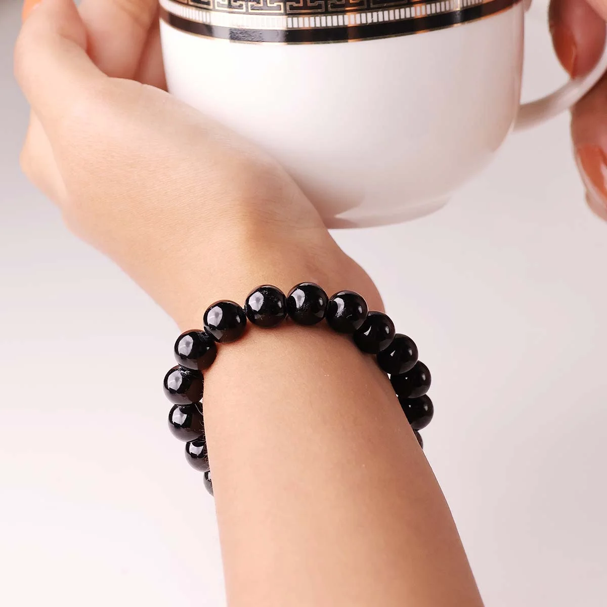 Black Tourmaline Round Beads Bracelet (3)