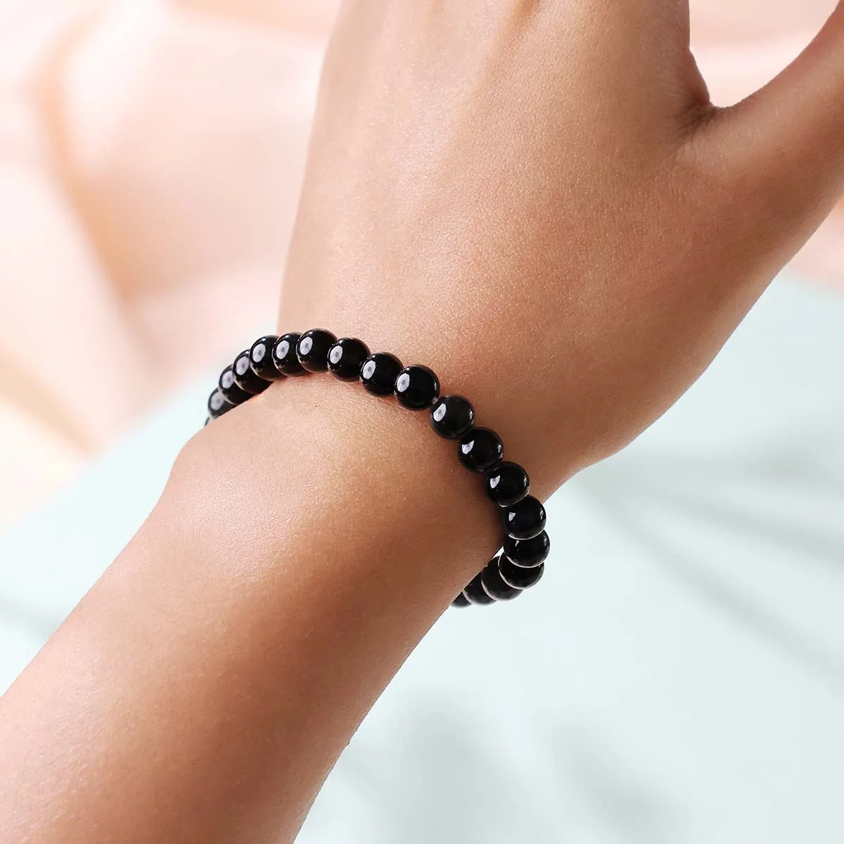 Black Tourmaline Round Beads Bracelet (5)