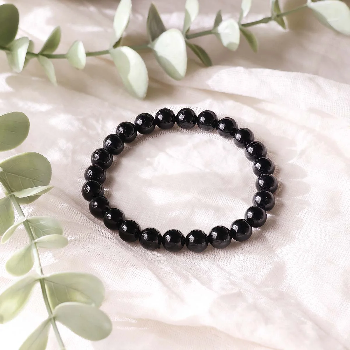 Black Tourmaline Round Beads Bracelet (8)