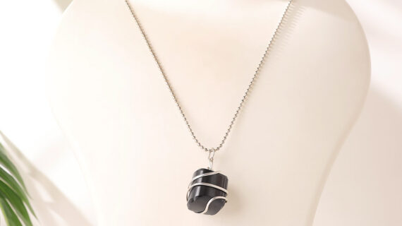 Black Tourmaline Tumble Wire Pendant