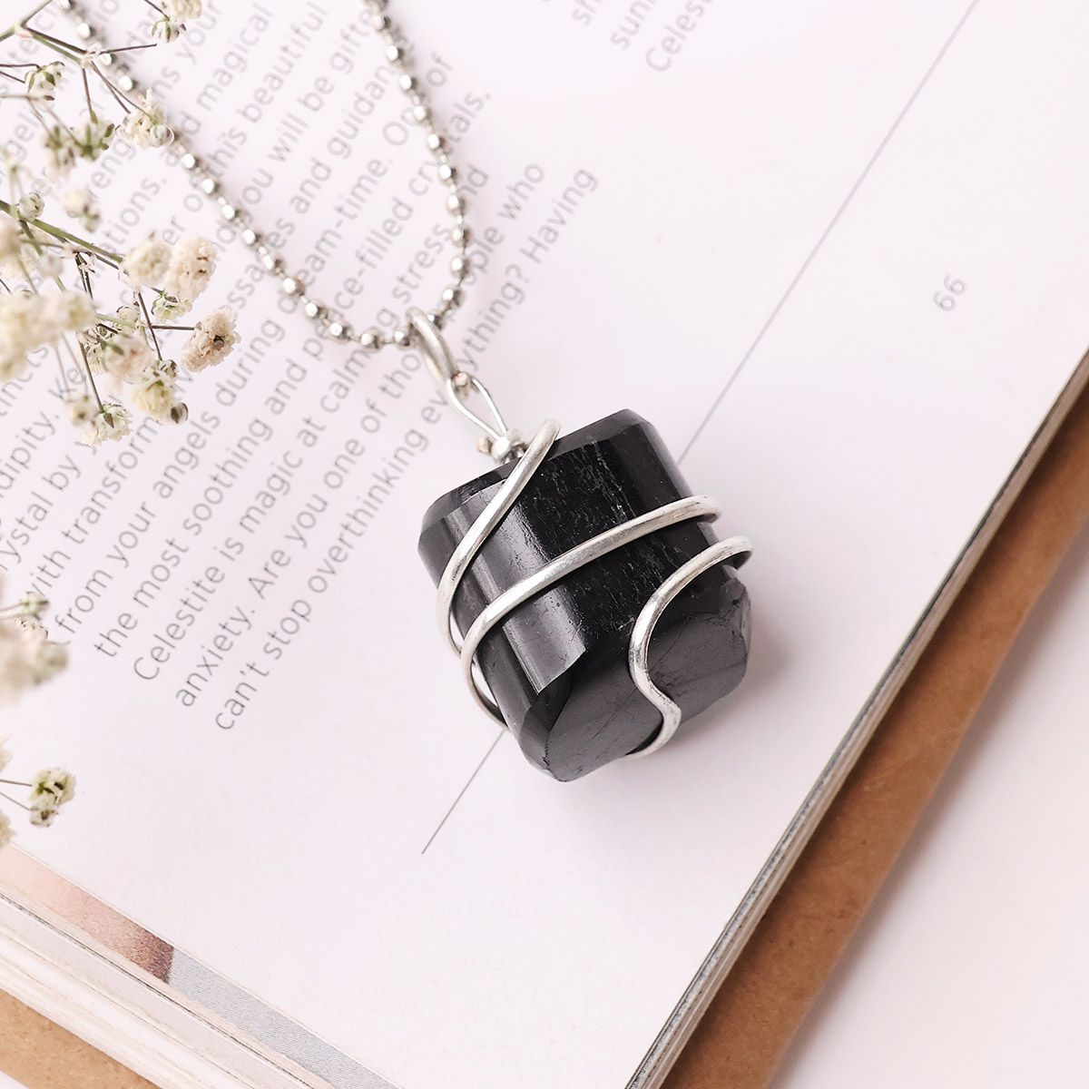Black Tourmaline Tumble Wire Pendant (2)