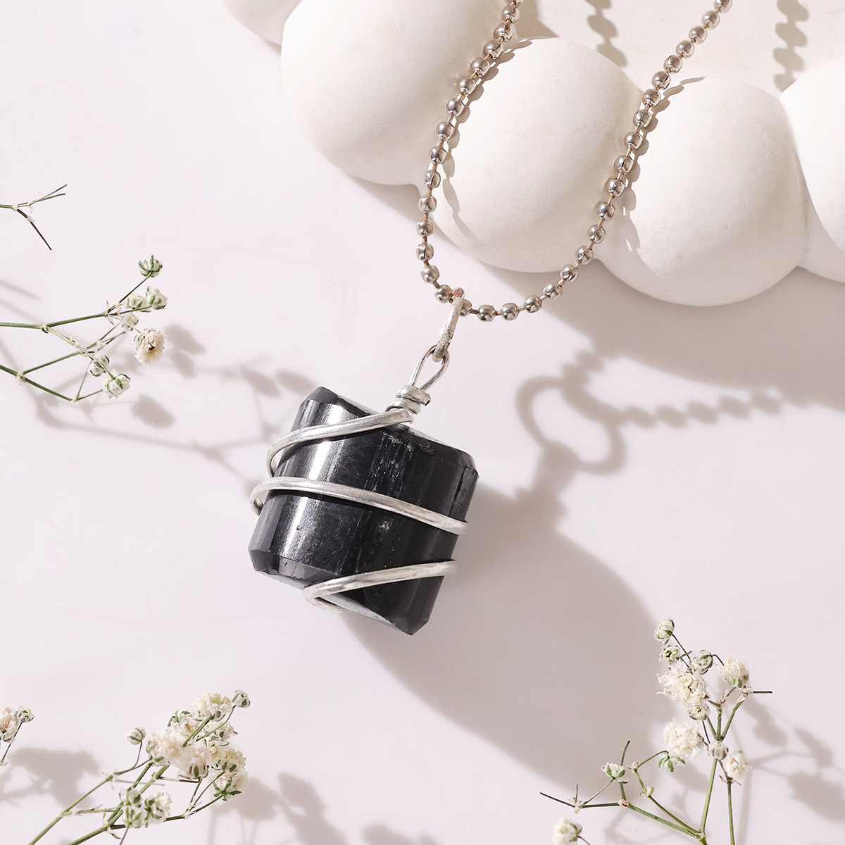 Black Tourmaline Tumble Wire Pendant (3)