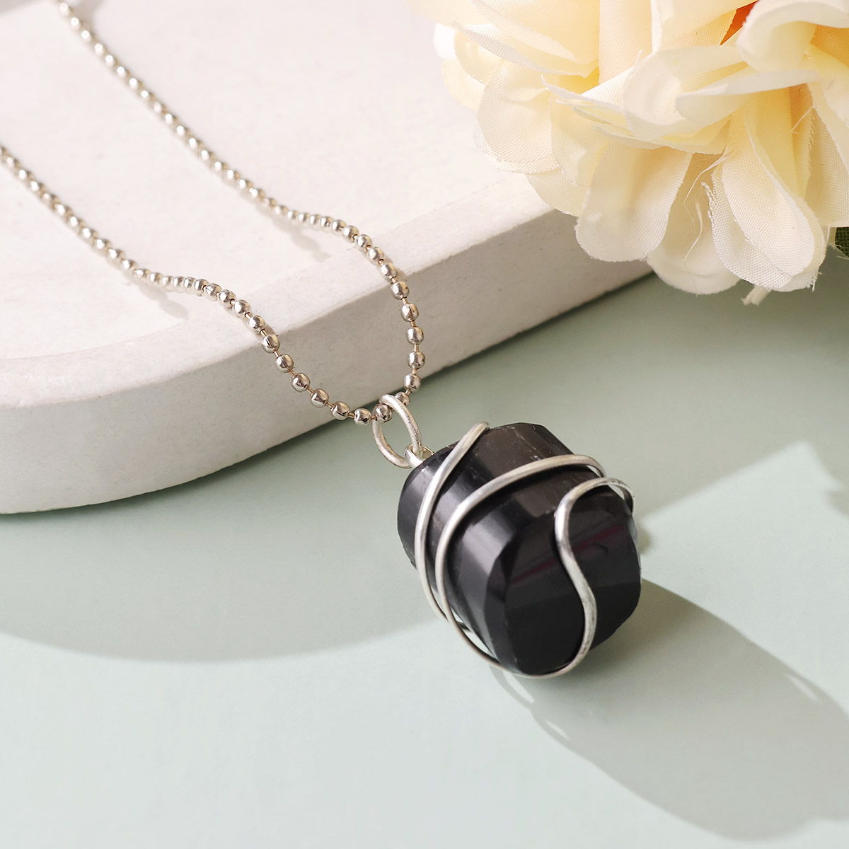 Black Tourmaline Tumble Wire Pendant (4)