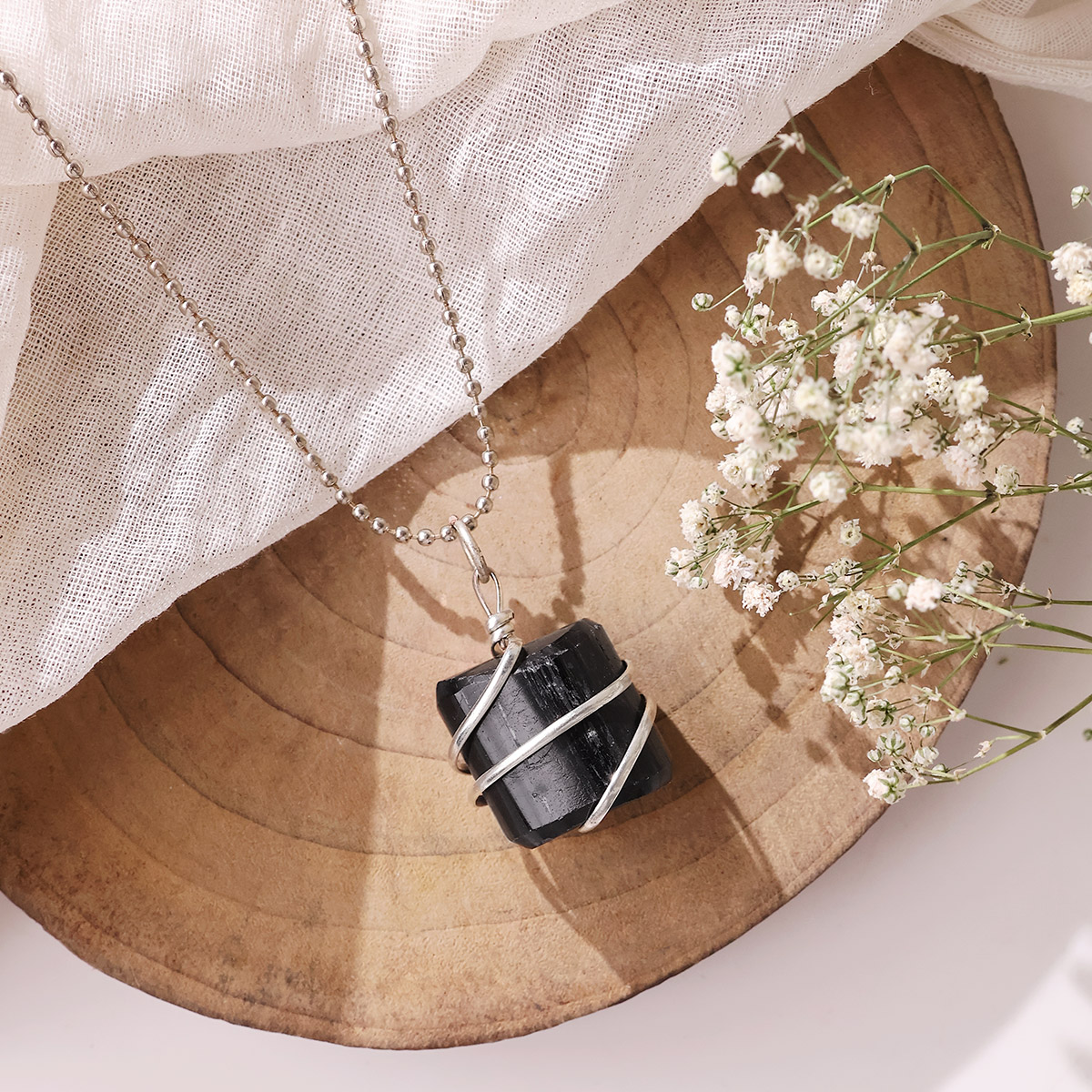 Black Tourmaline Tumble Wire Pendant (5)