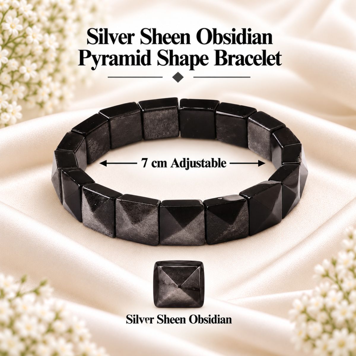Silver Sheen Obsidian Pyramid Shape Bracelet silver sheen obsidian bracelet