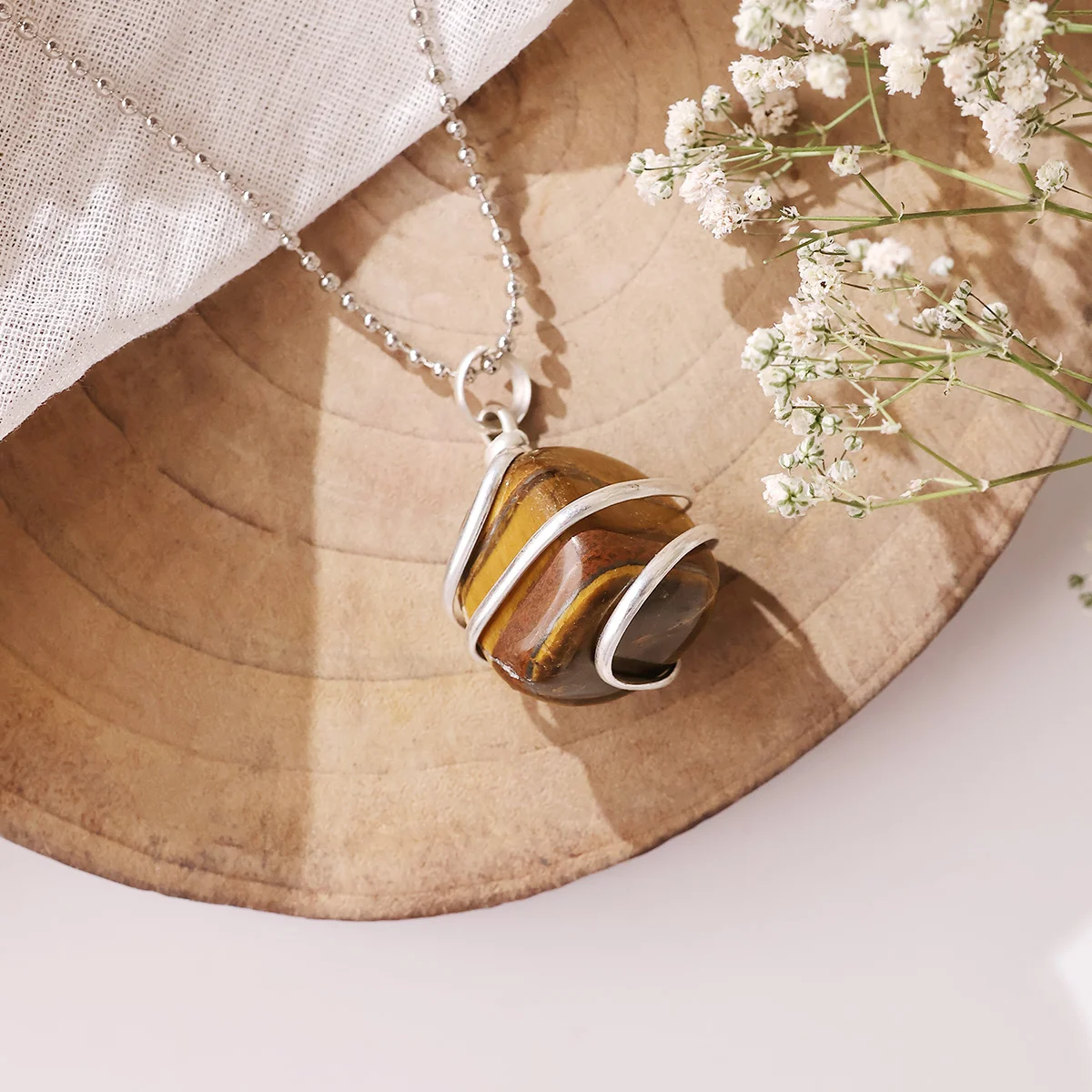 Tiger Eye Tumble Wire Pendant (13)