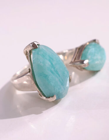 amazonite drop shape double stone ring silver