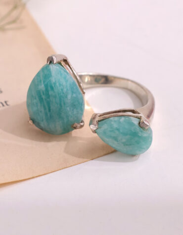 amazonite drop shape double stone ring silver