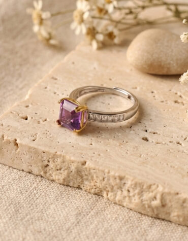 amethyst big square shape silver ring