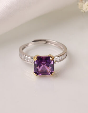 amethyst big square shape silver ring
