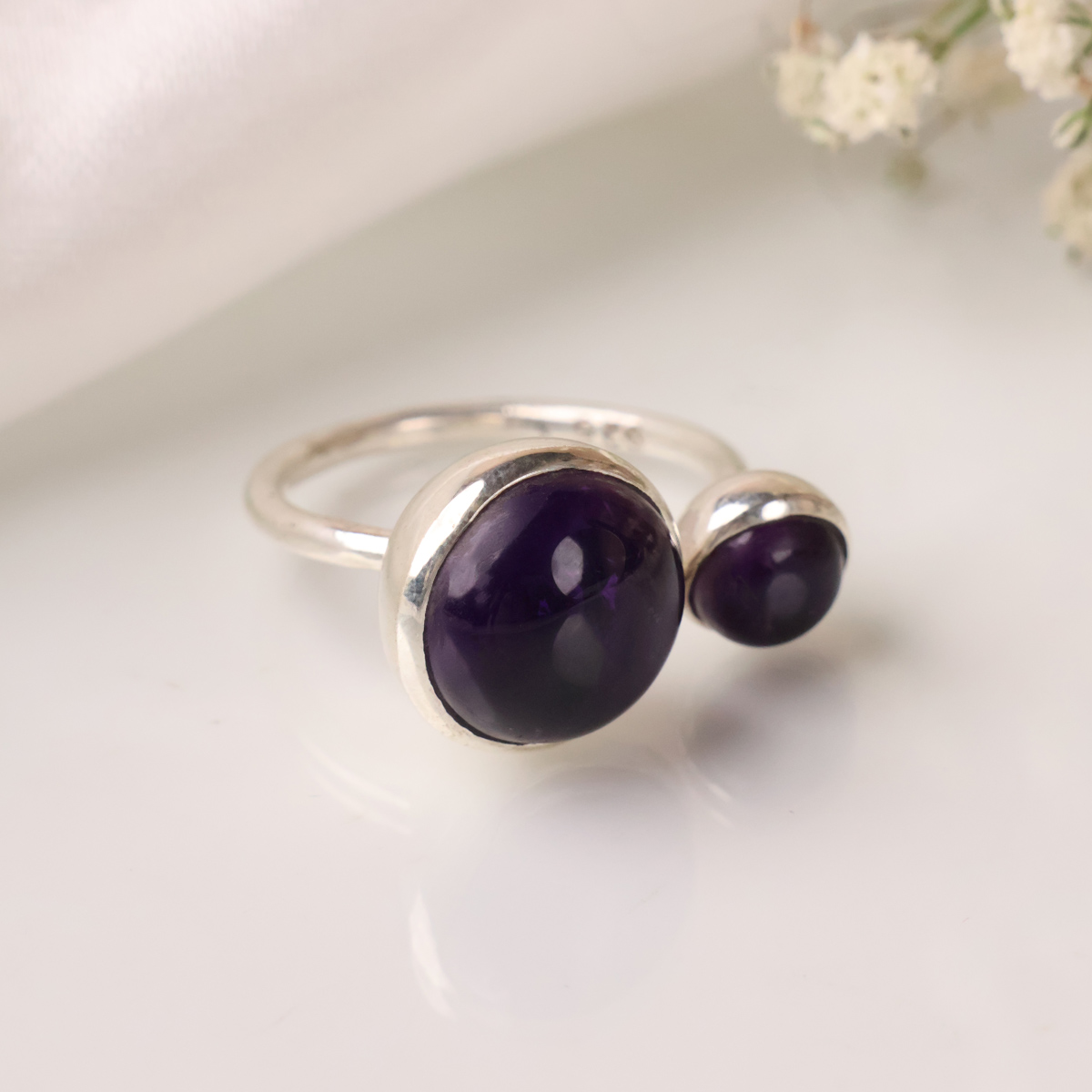 Amethyst Double Stone Ring Silver-Shubhanjali Store (1) amethyst double stone ring silver