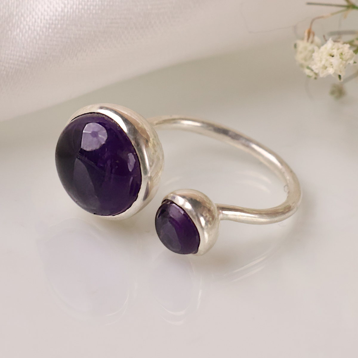Amethyst Double Stone Ring Silver-Shubhanjali Store (2) amethyst double stone ring silver