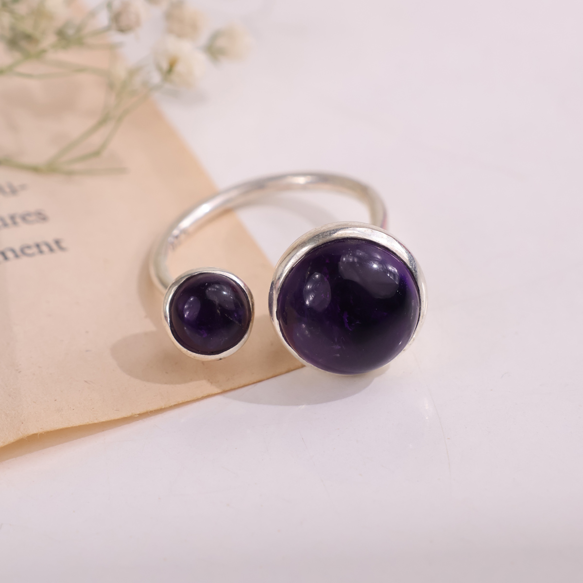 Amethyst Double Stone Ring Silver-Shubhanjali Store (3) amethyst double stone ring silver